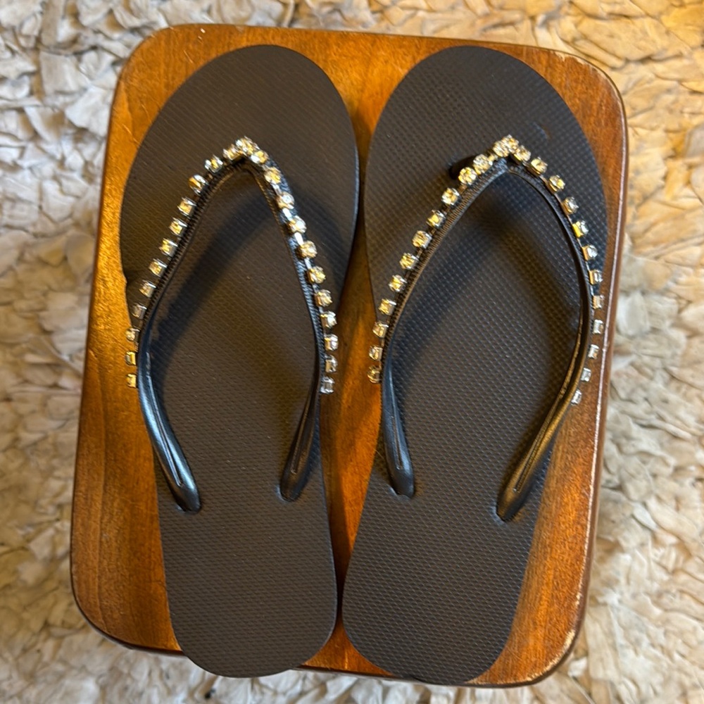 Black Flip Flops with Rhinestone Accents